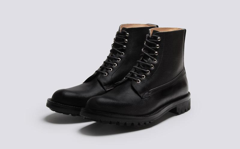 Grenson Vincent Mens Derby Boot - Black Russia Grain Leather with a Commando Sole CJ6593